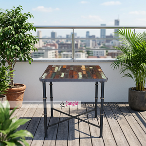 Table à manger pliante industrielle en métal avec plateau en bois rustique, mobilier d'hôtel artisanal, table de salle à manger mobile - Product Image 2