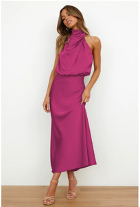 Abito <span class=keywords><strong>da</strong></span> <span class=keywords><strong>sera</strong></span> di alta moda donna estivo elegante senza maniche in raso lungo Maxi abiti <span class=keywords><strong>da</strong></span> festa ispirati alle celebrità - Product Image 5
