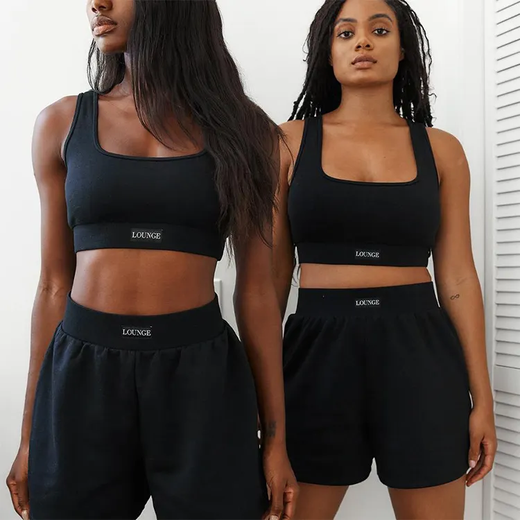 2022 New Arrival Custom Two Piece Short Sets Soft Cotton Women Causal Crop Top and Shorts Set
