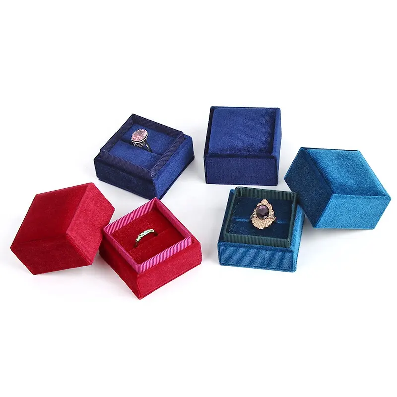 Scatole d'imballaggio dei gioielli del velluto a coste dell'esposizione del regalo di Logo su ordinazione dei gioielli leggeri piccola scatola dell'anello del velluto rosa per l'impegno