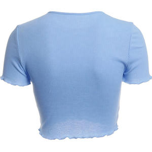 Top corto ajustado de moda para mujer, camisetas de secado rápido de Color personalizado, Top corto transpirable, pantalones cortos, mangas cortas, camisetas OEM - Product Image 2