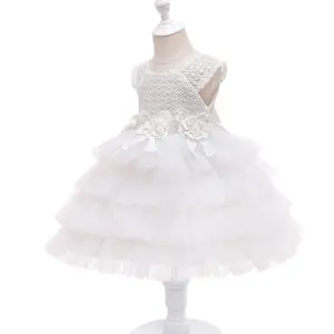 Großhandel Kleinkind kleines Mädchen Blumen kuchen Design ärmellose Tüll Party Prinzessin Kleid Brautkleid Baby