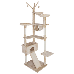 D KING-<span class=keywords><strong>Muebles</strong></span> grandes para gatos, centro de actividades de varios niveles, torre de árbol para gatos con hamaca beige, postes para rascar hechos de madera - Product Image 3