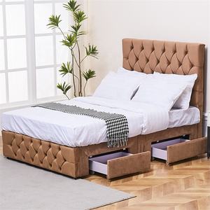 Marco de cama marrón moderno Tapicería de terciopelo suave Diseño de <span class=keywords><strong>cabecero</strong></span> con mechones profundos con cajones de almacenamiento - Product Image 5