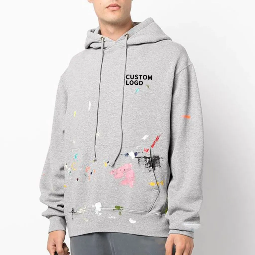 OEM Streetwear High Quality Hoodies Custom Label Custom Functional French Terry Plus Size Men's Paint Splatter Hoodies