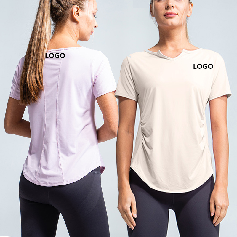 XW-DT-461 Wholesale High Quality V-Neck T-Shirt Breathable Gym Fitness Wear Plus Size Quick Dry Sports Yoga Top for Women