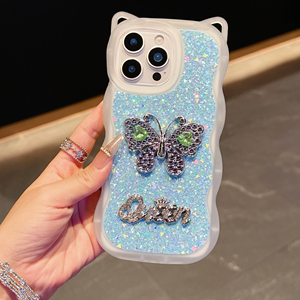 <span class=keywords><strong>Coque</strong></span> <span class=keywords><strong>de</strong></span> <span class=keywords><strong>téléphone</strong></span> transparente anti-chute avec motif papillon scintillant <span class=keywords><strong>Kawaii</strong></span> et design oreilles <span class=keywords><strong>de</strong></span> chat pour smartphones - Product Image 2