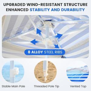 210D Oxford Cloth 5-6 Person Beach Shade Tent <b>Windproof</b> Sunproof Adjustable Height Quick Automatic Opening Beach <b>Umbrella</b> - Product Image 5