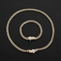 Vente en gros Bijoux en laiton plaqué or 14K, Chaîne cubaine Hip Hop, Bracelet et Collier entièrement sertis de zircons, Fermoir à ressort, Hommes Femmes