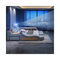 Lit intelligent inclinable de luxe moderne, multifonctionnel, taille King, en cuir, avec rangement, commode, appui-tête massant, cadre en bois, pour chambre à coucher