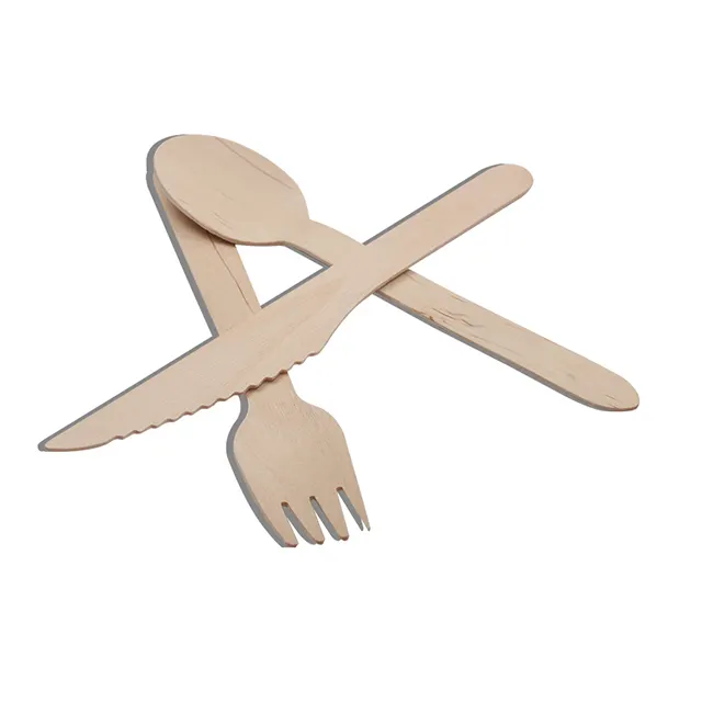 Alat makan Set kualitas tinggi, sendok kayu/garpu/pisau kayu sekali pakai dapat terurai
