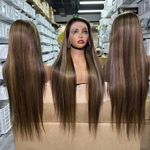 Parrucche in Capelli Umani Brasiliani Grezzi Densità 250, Frontale in Pizzo Pre-Sfoltito, Colore Marrone con Riflessi, 13x6 HD Lace Frontal - Product Image 1