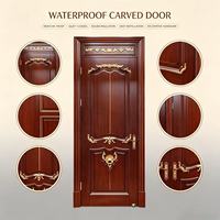Porte en bois composite laqué, bois d'acajou, motif floral doré, imperméable, pour villa, hôtel, appartement, bureau, portes à battants