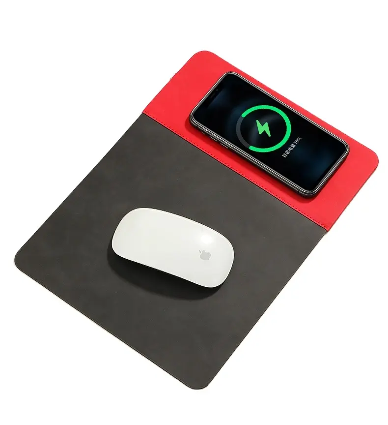 Kablosuz şarj Mouse Pad 15W kablosuz hızlı şarj katlanır Stand Mouse Pad çok renkli yazdırılabilir Logo Pu su geçirmez