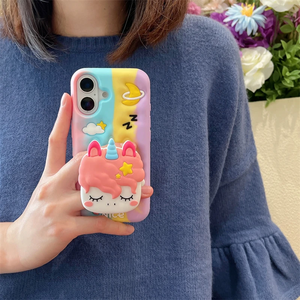 Para IPhone16 Promax 15 14 Plus 13 12 Pro Max 11 XR Funda de teléfono 3D Unicorn Head Grip <span class=keywords><strong>Tok</strong></span> Holder Cartoon Silicone Soft Cover Fundas - Product Image 3