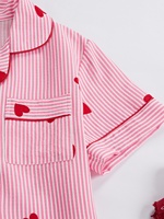 Conjunto de Pijama de Manga Corta con Cuello para Mujer, Diseño ODM con Estampado de Corazones y Rayas, Pijamas Bonitos para Verano