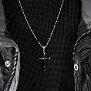 <b>Cross</b> Stainless Steel Pendant Necklace Men's Hip Hop Fashion Jewelry Gift - Product Image 2