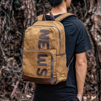 Tas Ransel Kanvas Berlapis Lilin Personalisasi Grosir dengan Kompartemen Laptop, Pola Huruf, Ritsleting, untuk Perjalanan, Sekolah, dan Sehari-hari