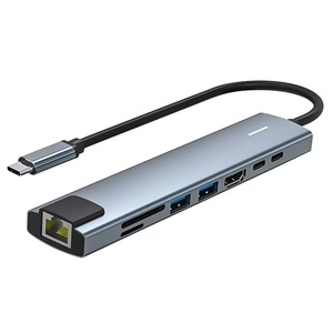 8 en 1 Tipo-C Hub Multipuerto Estación de acoplamiento con 4K HDTV USB3.0 RJ45 SDTF Adaptador de carga PD 8 puertos USB C Hubs - Product Image 4
