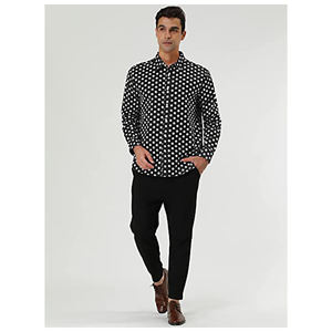 Camicie da uomo personalizzate in cotone 100% moda camicia abbottonata a maniche lunghe con stampa Slim Fit a pois - Product Image 4
