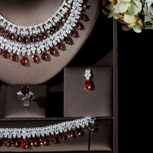 HIBRIDE Vintage fête de mariage ensemble de bijoux goutte d'eau Zircon collier boucle d'oreille Bracelet et bague ensemble pour les femmes cadeau de mariée N-866 - Product Image 3