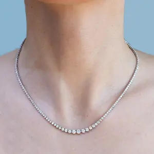 3 prong tennis necklace in 14k white gold moissanite tennis eternity chain 17" D color diamond gift tennis chain