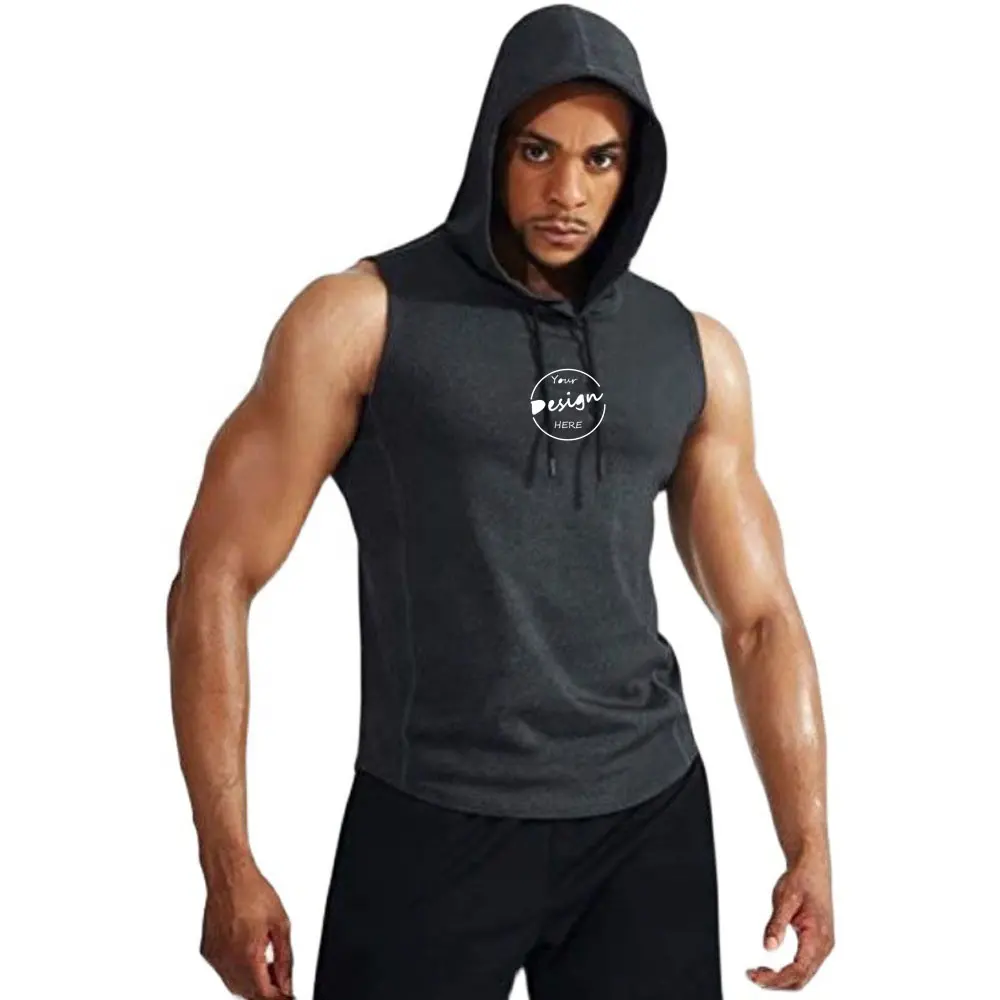 JL Hot Biểu Tượng Tùy Chỉnh Mùa Hè Mens Workout Hoodie Không Tay Vest Cơ Bắp Tank Tops Rắn Màu Nhanh Khô Tối Màu Xám Phòng Tập Thể Dục Tank Top Men