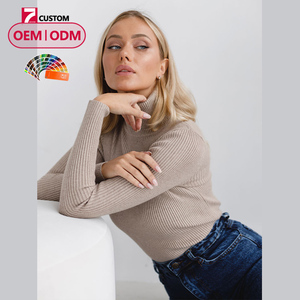 Maglione Invernale da Donna Personalizzato a Collo Alto, Maglia a Coste a Maniche Lunghe, Pullover Basic Casual - Product Image 1