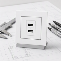 Chargeur mural moderne USB-A et USB-C, double port, prise de courant, design fin, faceplate carrée mate blanche pour la maison et l'hôtel