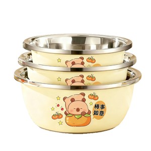 Ensemble de bols en acier inoxydable 304 de qualité alimentaire pour la cuisine, le mélange, la cuisson, la pâtisserie et le lavage des légumes, avec un adorable motif d'ours - Product Image 1