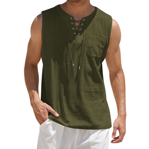 Camiseta sin Mangas de Lino y Algodón para Hombre con Logotipo Personalizado, Camiseta Informal sin Mangas de Algodón para Playa, Estilo Hippie, Ropa Deportiva, Camiseta Holgada para Hombre - Product Image 3