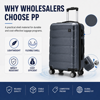 Ensemble de bagages PP certifié BSCI, 3 pièces, valises rigides, serrure TSA, roues pivotantes, vente en gros, logo personnalisé