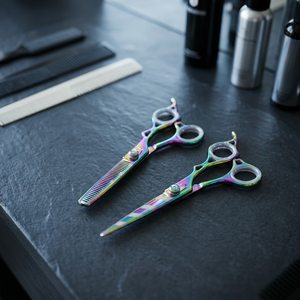 Ciseaux à cheveux Rainbow Beauty pour la coupe des cheveux fins, ciseaux de barbier professionnels, acier inoxydable 4Cr13, revêtement arc-en-ciel, manche long - Product Image 2