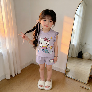 Completo Set Estivo 2026 per Bambine: Nuovo Trendy Completo Due Pezzi con Cartoni Animati, Maniche a Volant alla Moda e Pantaloncini Carini per Casa - Product Image 5