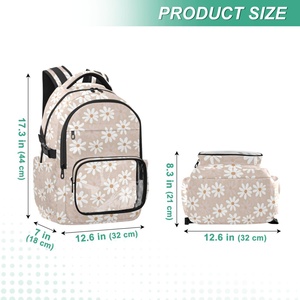 25L Custom Print Khaki Daisy Floral Travel <b>Rucksack</b> Teenager Students Children Girls Boys School Backpack with PVC Pocket - Product Image 2