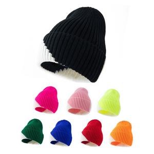 หมวกไหมพรมอะคริลิคถักลายริบบ์ สีสันตัดกัน หนานุ่ม ยืดหยุ่น สำหรับฤดูใบไม้ร่วงและฤดูหนาว ให้ความอบอุ่น สไตล์สแล็คชี่ สำหรับผู้ชายและผู้หญิง - Product Image 1