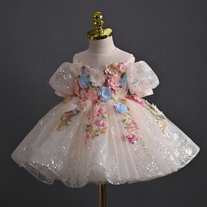 Abito da <span class=keywords><strong>Bambina</strong></span> con Fiori 3D e Paillettes, Elegante Vestito da Principessa per Compleanni e Celebrazioni - Product Image 1