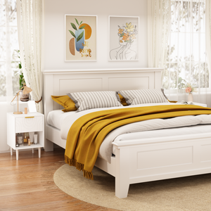 Modern White Nightstand 22.83 H One Drawer <b>Open</b> Shelf Gold Accented Handle Bedroom Decor - Product Image 3