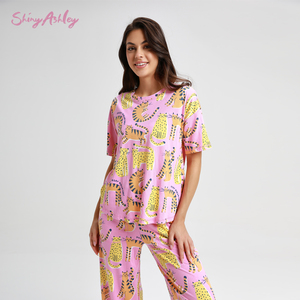 <span class=keywords><strong>Pigiama</strong></span> da donna con motivo <span class=keywords><strong>leopardato</strong></span> personalizzato a manica corta con motivo <span class=keywords><strong>leopardato</strong></span> da donna - Product Image 3