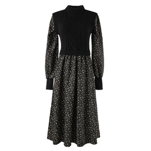 <span class=keywords><strong>Robe</strong></span> en tricot à motif Floral pour <span class=keywords><strong>femme</strong></span>, <span class=keywords><strong>pull</strong></span> en mosaïque, tissu rétro décontracté, épissure, petite taille, collection automne hiver - Product Image 2