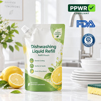 Pochettes à bec verseur personnalisées pour liquide vaisselle, sacs de recharge imprimés avec bouchon pour savon à vaisselle et produits de nettoyage ménager