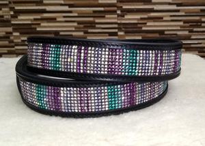 Cinturón ecuestre de cuero para montar a caballo, hebilla de aleación de Zinc y cristal multicolor, 100% - Product Image 2