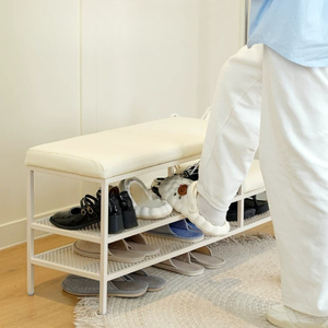 Banco de Zapatos Moderno con Silla, Organizador de Zapatos de 2 Niveles con Estante Abierto, Banco de Zapatos con Asiento y Respaldo Tapizados para Pasillo - Product Image 3