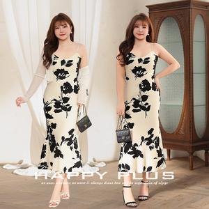 Robe sirène à imprimé floral Happy Plus, col en V, avec bretelles, grande taille, pour femmes, N8739 - Product Image 1