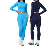 Ensemble de yoga 2 pièces pour femme en Spandex/Nylon, séchage rapide, respirant, extensible dans les quatre sens, col montant, veste longue