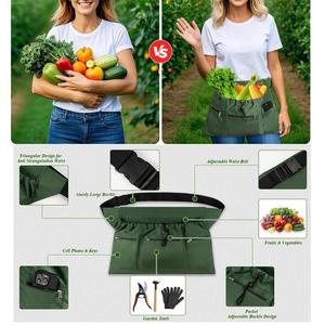 Tablier de jardinage à prix de gros avec poches zippées, sac de cueillette en tissu Oxford, ceinture ajustable - Product Image 3