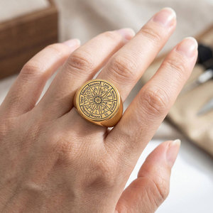 Bague classique en acier inoxydable doré R0017, talisman ange magique, sceau de Salomon, amulette de protection Kabbalah, bague de mariage - Product Image 4