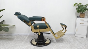 Sillón de Barbería de Lujo Reclinable, Muebles para Salón de Belleza, Marco de Aluminio Dorado, Ajustable Hidráulicamente, Giratorio 360 Grados - Product Image 5