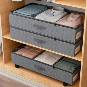Boîtes de rangement sous le lit avec roulettes, profil bas de 4,5 pouces, parois latérales robustes, fond pour vêtements et couvertures - Product Image 2