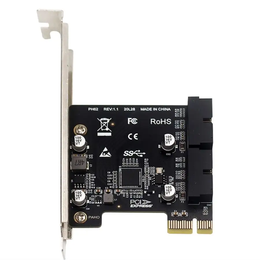 PCI-E USB 3.0 확장 카드 어댑터 2 포트 USB3.0 허브 내부 19/20 핀 헤더 PCIE PCI 익스프레스 USB3.0 어댑터 카드